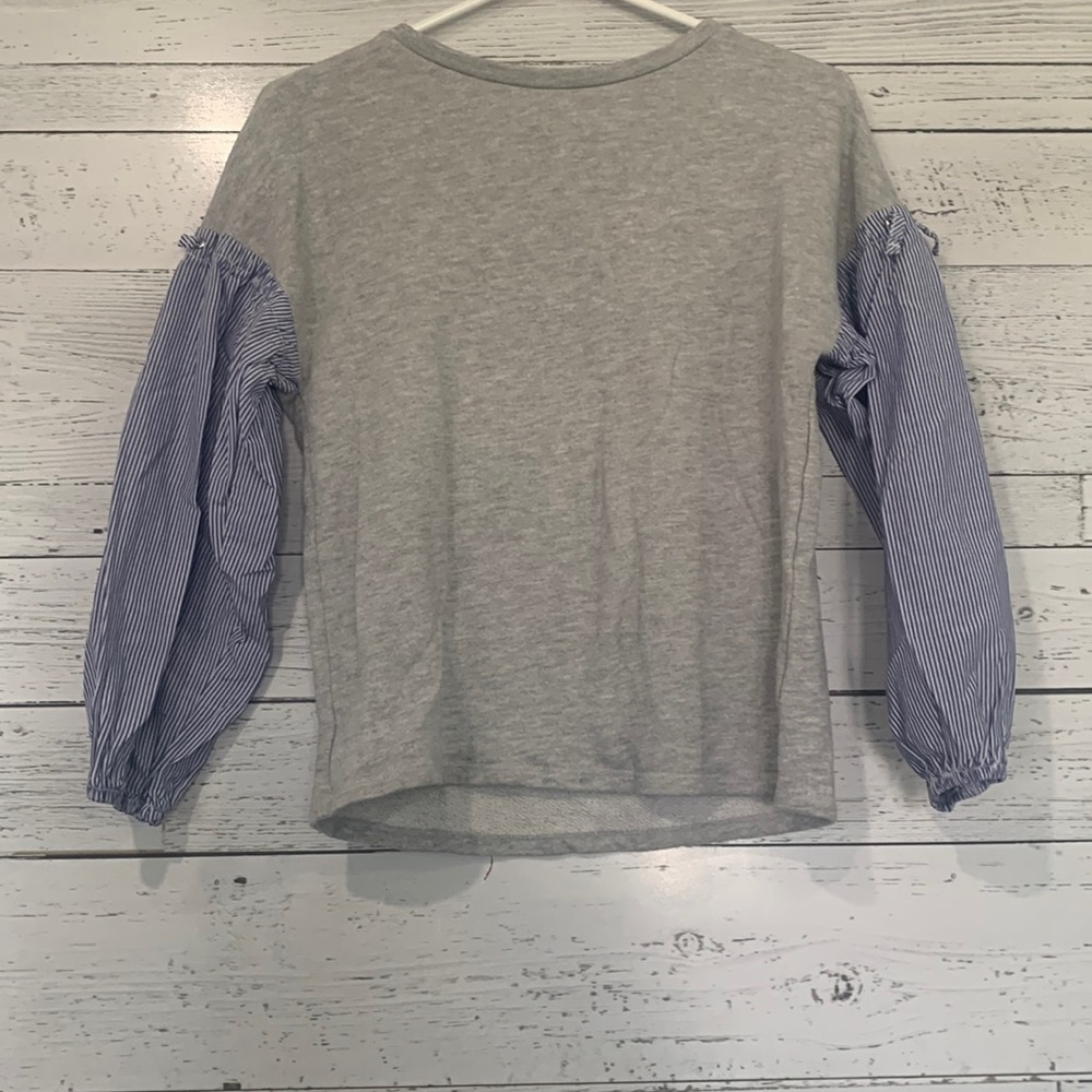 Zara Girls Size 11/12 Grey And Blue Puffed Sleeve Sweater